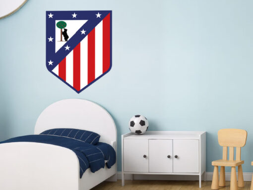 Montaje de habitación juvenil con Vinilo Decorativo Auto Adhesivo de Futbol Escudo del Club Atlético de Madrid