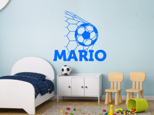 Montaje de habitación infantil con Vinilo Fútbol Balón con Red y nombre