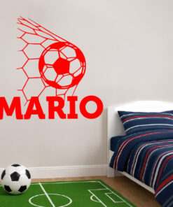 Montaje de habitación juvenil con Vinilo Fútbol Balón con Red y nombre
