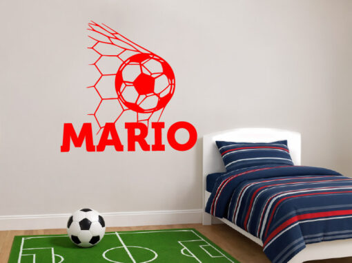 Montaje de habitación juvenil con Vinilo Fútbol Balón con Red y nombre