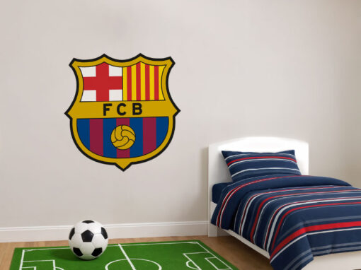 Montaje de habitación juvenil con Vinilo Decorativo Auto Adhesivo de Futbol Escudo del Futbol Club Barcelona