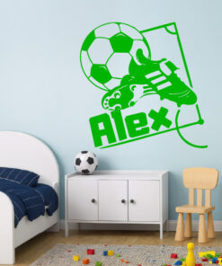 Montaje de habitación infantil con Vinilo Balón con Botas de Fútbol