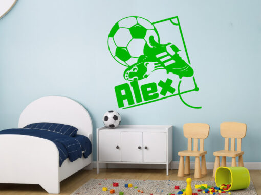 Montaje de habitación infantil con Vinilo Balón con Botas de Fútbol
