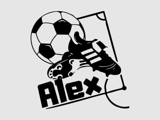 Vinilo Adehesivo Balón con Botas de Fútbol y Nombre color Negro