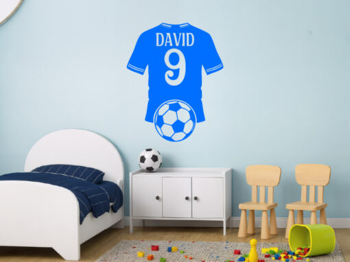 Montaje de habitación infantil con Vinilo Futbol Camiseta con dorsal y nombre