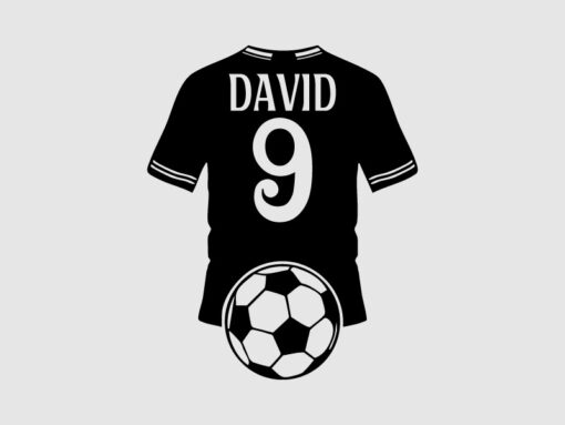 Vinilo Futbol Camiseta con dorsal y nombre de color negro