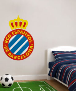 Montaje de habitación juvenil con Vinilo Decorativo Auto Adhesivo de Futbol Escudo del RCD Espanyol de Barcelona