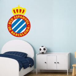 Montaje de habitación infantil con Vinilo Decorativo Auto Adhesivo de Futbol Escudo del RCD Espanyol de Barcelona