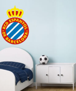 Montaje de habitación infantil con Vinilo Decorativo Auto Adhesivo de Futbol Escudo del RCD Espanyol de Barcelona