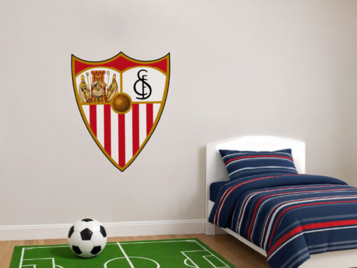 Montaje de habitación juvenil con Vinilo Decorativo Auto Adhesivo de Futbol Escudo del Sevilla C.F.