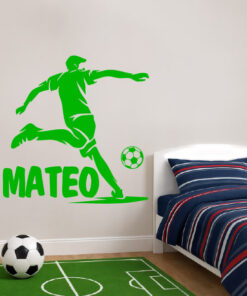 Montaje de habitación infantil con Vinilo futbol con jugador balón y nombre personalizable
