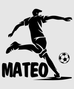 Vinilo futbol de Jugador con balón y nombre personalizable de color negro