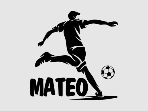 Vinilo futbol de Jugador con balón y nombre personalizable de color negro