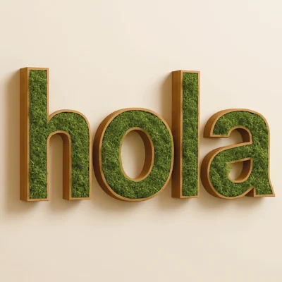 Letra Corporea "Hola" de Musgo Preservado sobre Madera DM