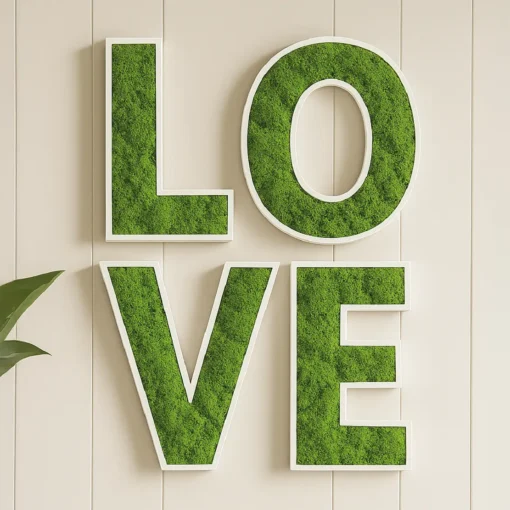Letra Corporea LOVE de Musgo Preservado sobre PVC Blanco