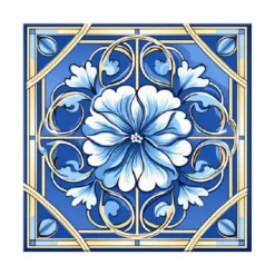 Cenefa Decorativa Vinilo Motivo Azulejo Flor Azul