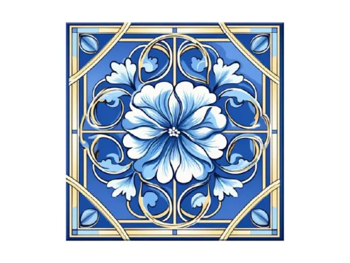 Cenefa Decorativa Vinilo Motivo Azulejo Flor Azul