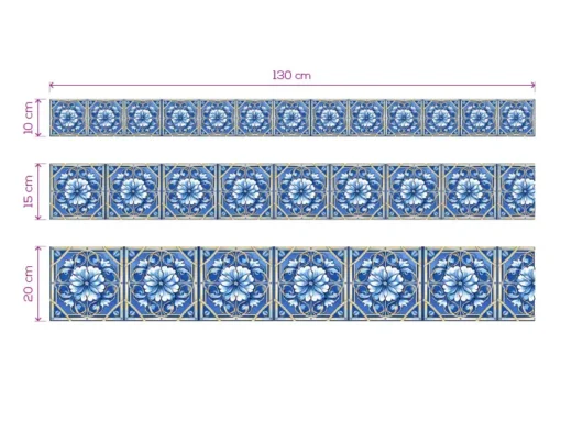 Cenefa Decorativa Vinilo Motivo Azulejo Flor Azul medidas