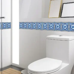Cenefa Decorativa Vinilo Motivo Azulejo Flor Azul baño