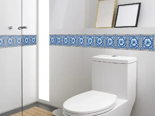 Cenefa Decorativa Vinilo Motivo Azulejo Flor Azul baño