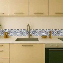 Cenefa Decorativa Vinilo Motivo Azulejo Espiga Azul cocina