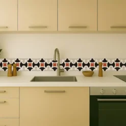 Cenefa Decorativa Vinilo Motivo Azulejo Rombo Beige cocina