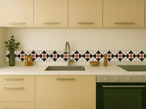 Cenefa Decorativa Vinilo Motivo Azulejo Rombo Beige cocina