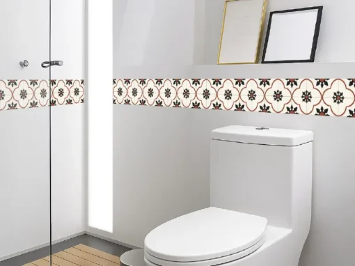 Cenefa Decorativa Vinilo Motivo Azulejo Flor Espiga Beige baño