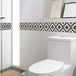 Cenefa Decorativa Vinilo Motivo Azulejo Rombo Gris baño