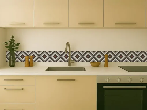 Cenefa Decorativa Vinilo Motivo Azulejo Rombo Gris cocina