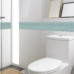 Cenefa Decorativa Vinilo Motivo Escamas Azul Verdosas baño