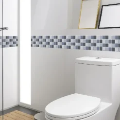 Cenefa Decorativa Vinilo Motivo cuadros grises baño