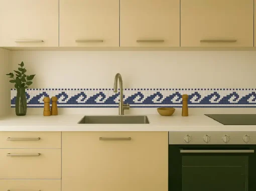 Cenefa Decorativa Vinilo Olas de Mosaico Griego cocina