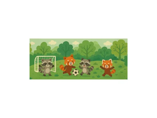 Cenefa Decorativa Infantil Vinilo Mapaches y Pandas Rojos