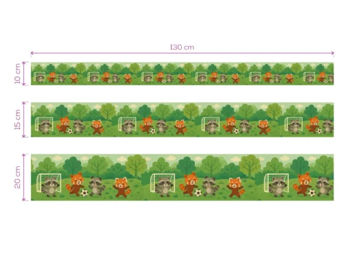 Cenefa Decorativa Infantil Vinilo Mapaches y Pandas Rojos medidas