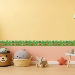 Cenefa Decorativa Infantil Vinilo Mapaches y Pandas Rojos habitacion