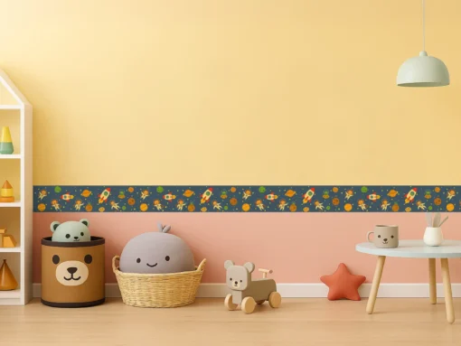 Cenefa Decorativa Infantil Vinilo Monos Espaciales habitacion