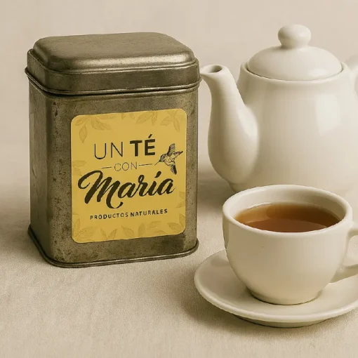Diseño gráfico por horas de una etiqueta para envases de un té para maría