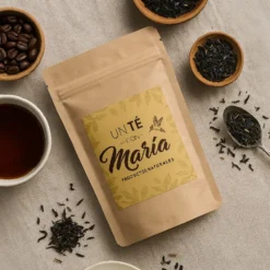 Diseño gráfico por horas de etiqueta para bolsa de té de un té para maría