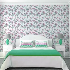 Papel Pintado Autoadhesivo Flores Amapola Acuarela Pastel Cama